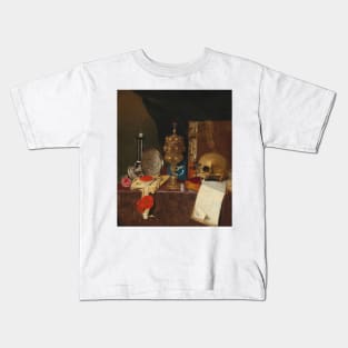 Vanitas Still Life with Vessels, Books, Documents and a Skull by Circle of Edwaert Collier Kids T-Shirt